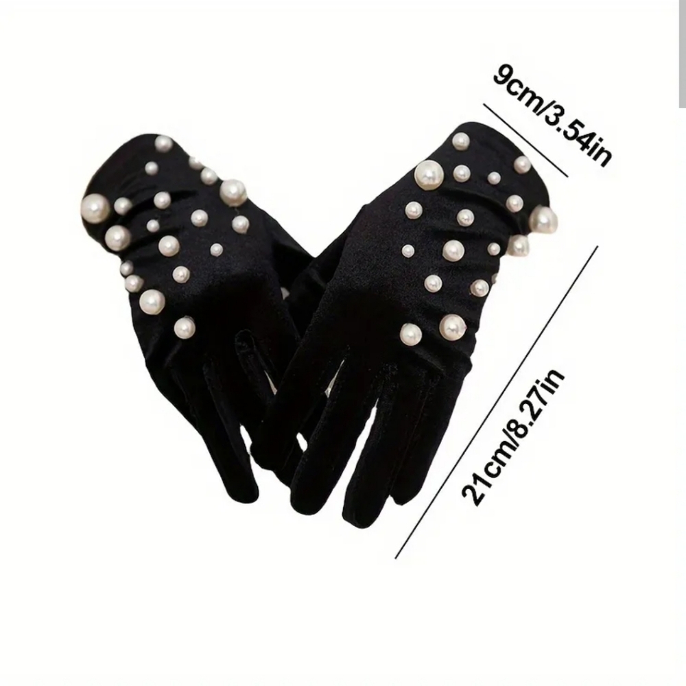 Velvet Pearl-Embellished Gloves
